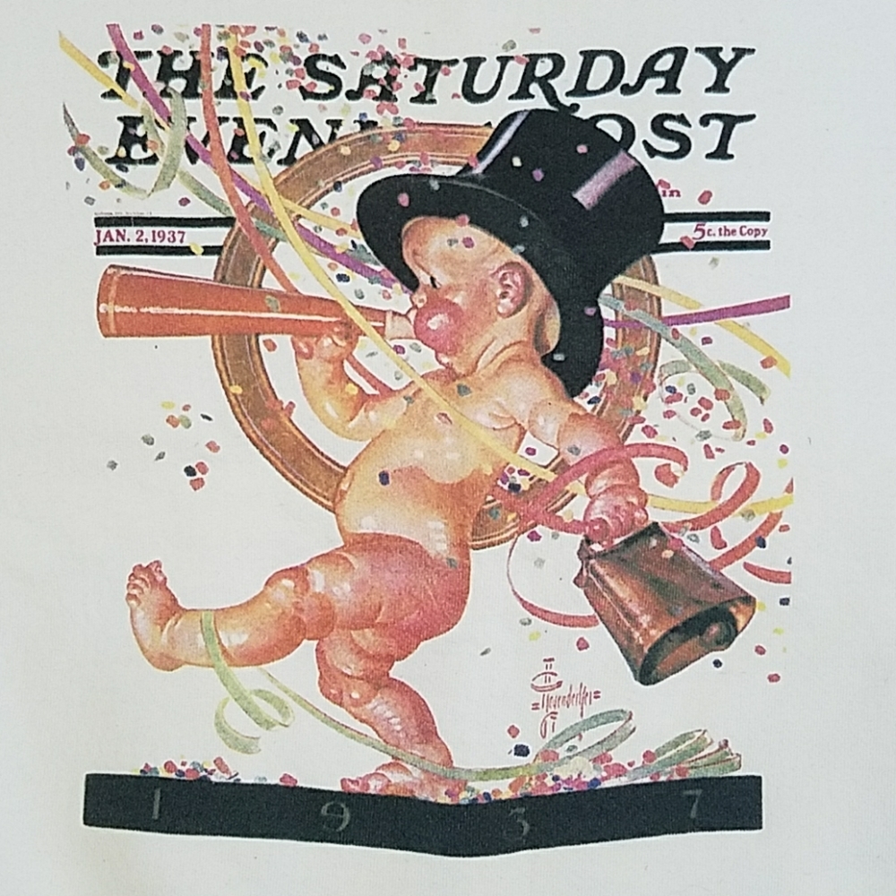 vtg Saturday evening post sweatshirt new years eve fleece crewneck pullover